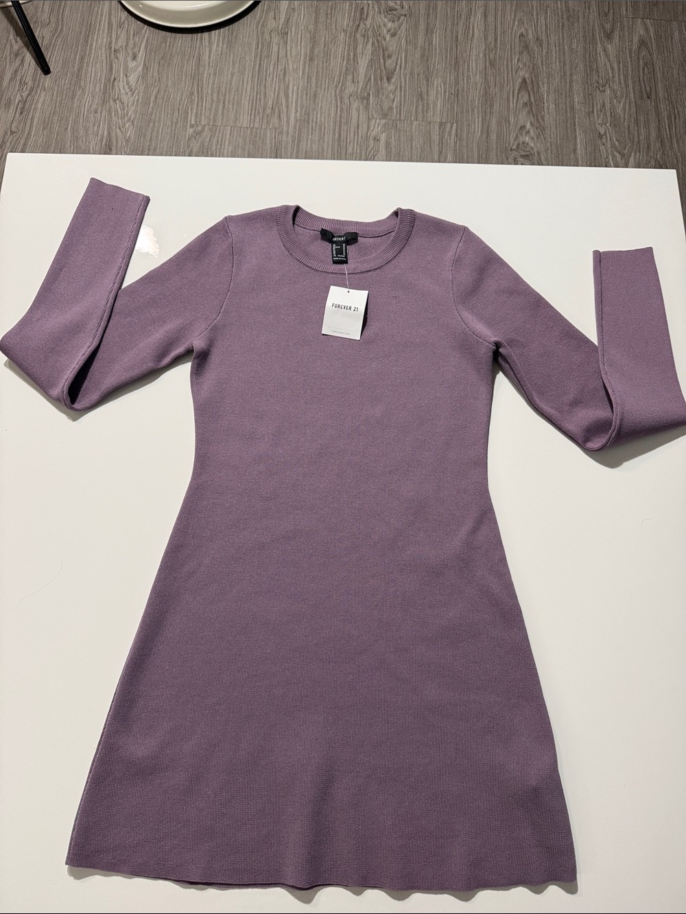 Forever 21 Mauve Ribbed Long-Sleeve Fit & Flare 62 % Rayon Dress Sz M